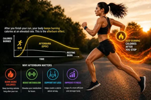 female runner illustrating afterburn effect showing calories burned after exercise and increased metabolism