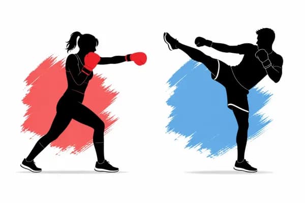 Cardio boxing and kickboxing silhouettes in action