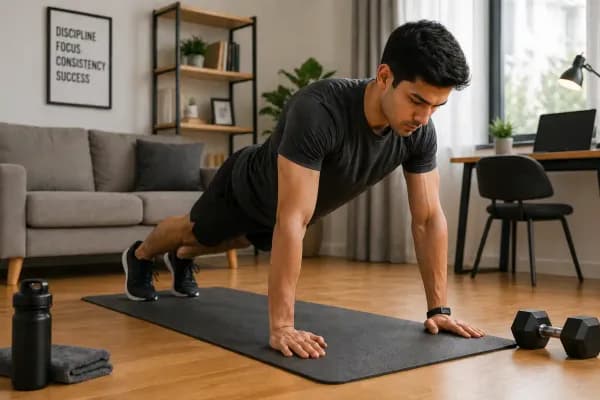 Man doing plank exercise at home for core strength and fat loss