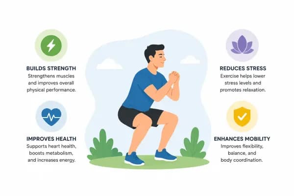 Minimal infographic explaining calisthenics with illustrated athlete performing bodyweight exercise and key fitness benefits around the layout.